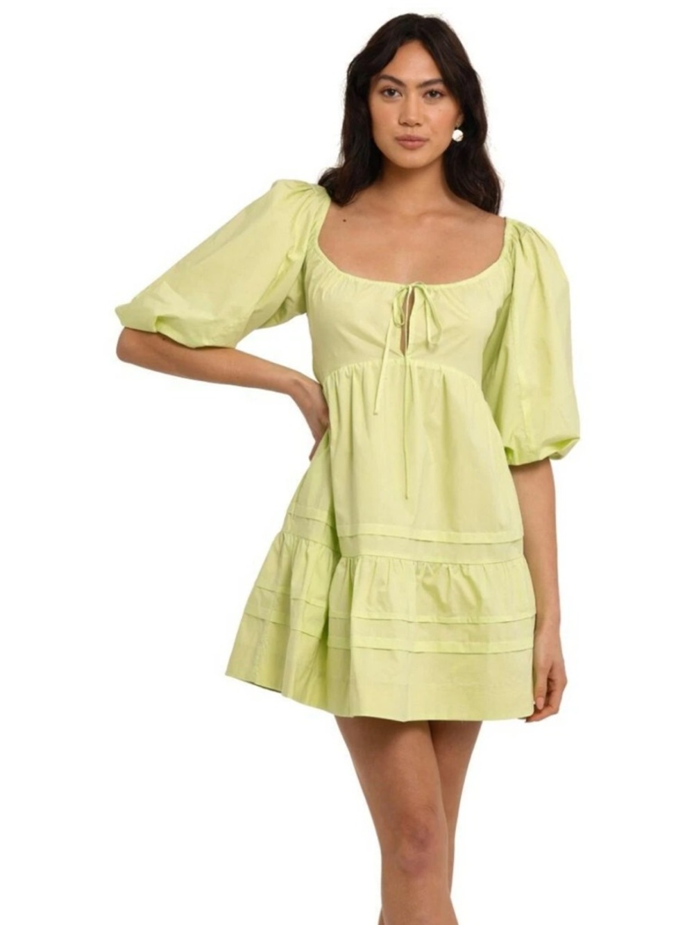 NICHOLAS Belle Lime Green Cotton Puff Sleeve Mini Dress Size 2